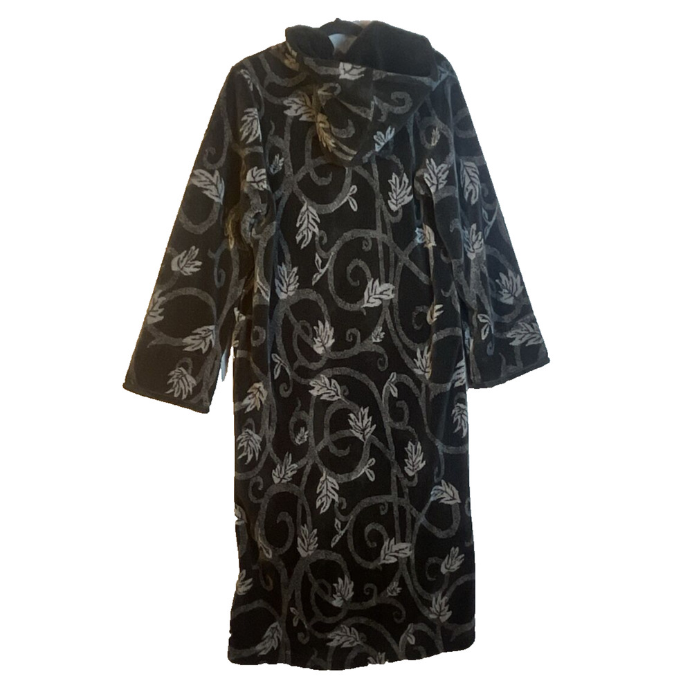 Maralyce Ferree Women's Black Gray Warm Fleece Overcoat Duster Robe Small USA